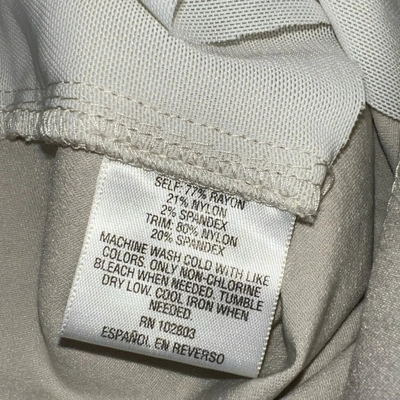 H&M, PXL, taupe, rayon, nylon, spandex chambray pull on, dress, stretchy pant - Picture 4 of 5